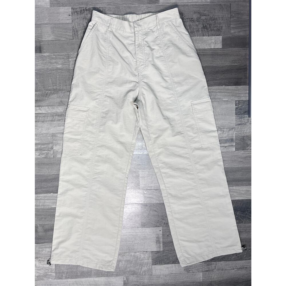 Botany Ivory Cargo Parachute Pants Women’s M Beige Wide Leg Drawstring Hem
